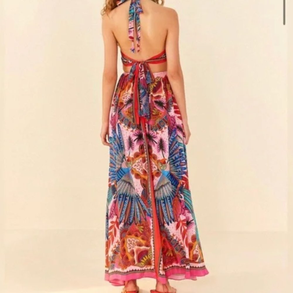 Farm Rio Anthropologie Macaw Scarf Cutout Maxi Sundress Dress XL NWT $290 - Picture 13 of 16